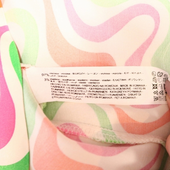 ZARA Halter Satin Mini Dress in Retro Groovy Colorful Print Size M, 70's, Summer - Picture 7 of 7